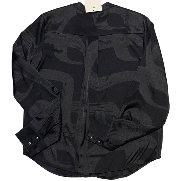 CAlVIN KLEIN JACQUARD BLACK BLOUSE PLEATED V-NECK WOMEN ASYMMETRICAL PRINT SMALL - Picture 5 of 10